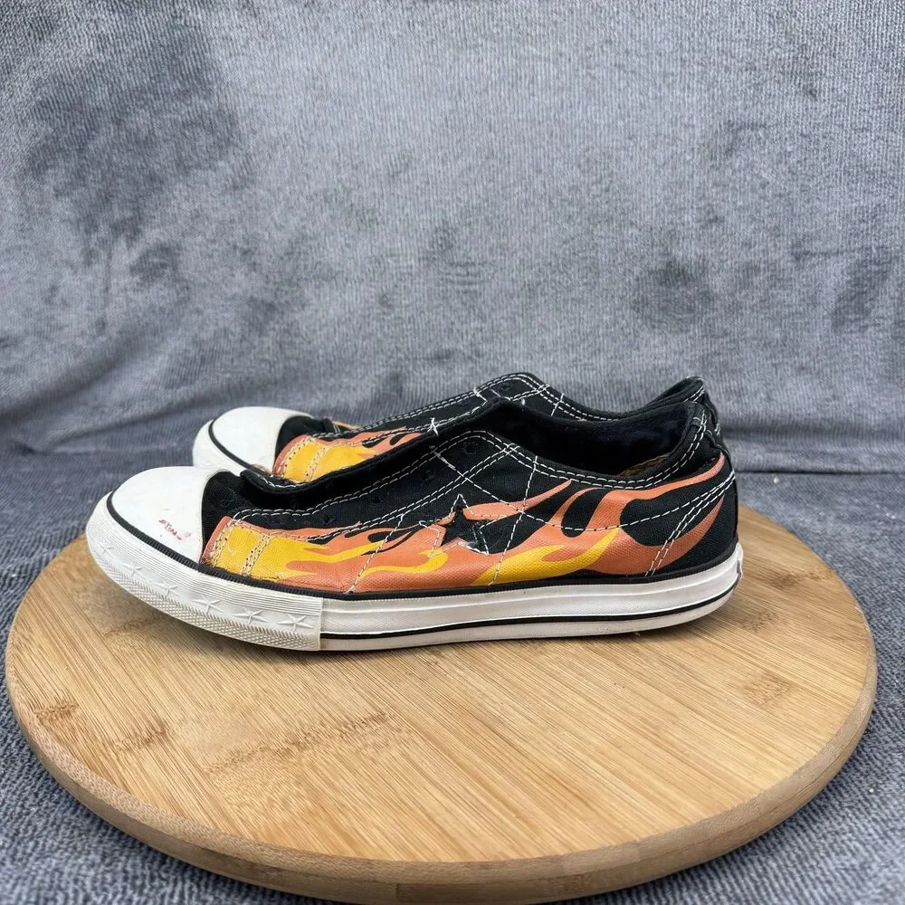 Converse One Star Junior Shoes Boys Size 5 Black Flame Canvas Slip On Sneakers